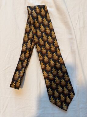 Men's Zegna Silk Tie in Gold and Brown Leaf Design
